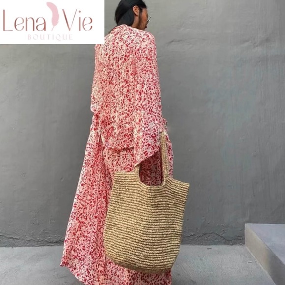 Palie Pink Leopard Long Cotton Kimono Duster, Leopard Beach Maxi Coverup, S-3X - Picture 3 of 10